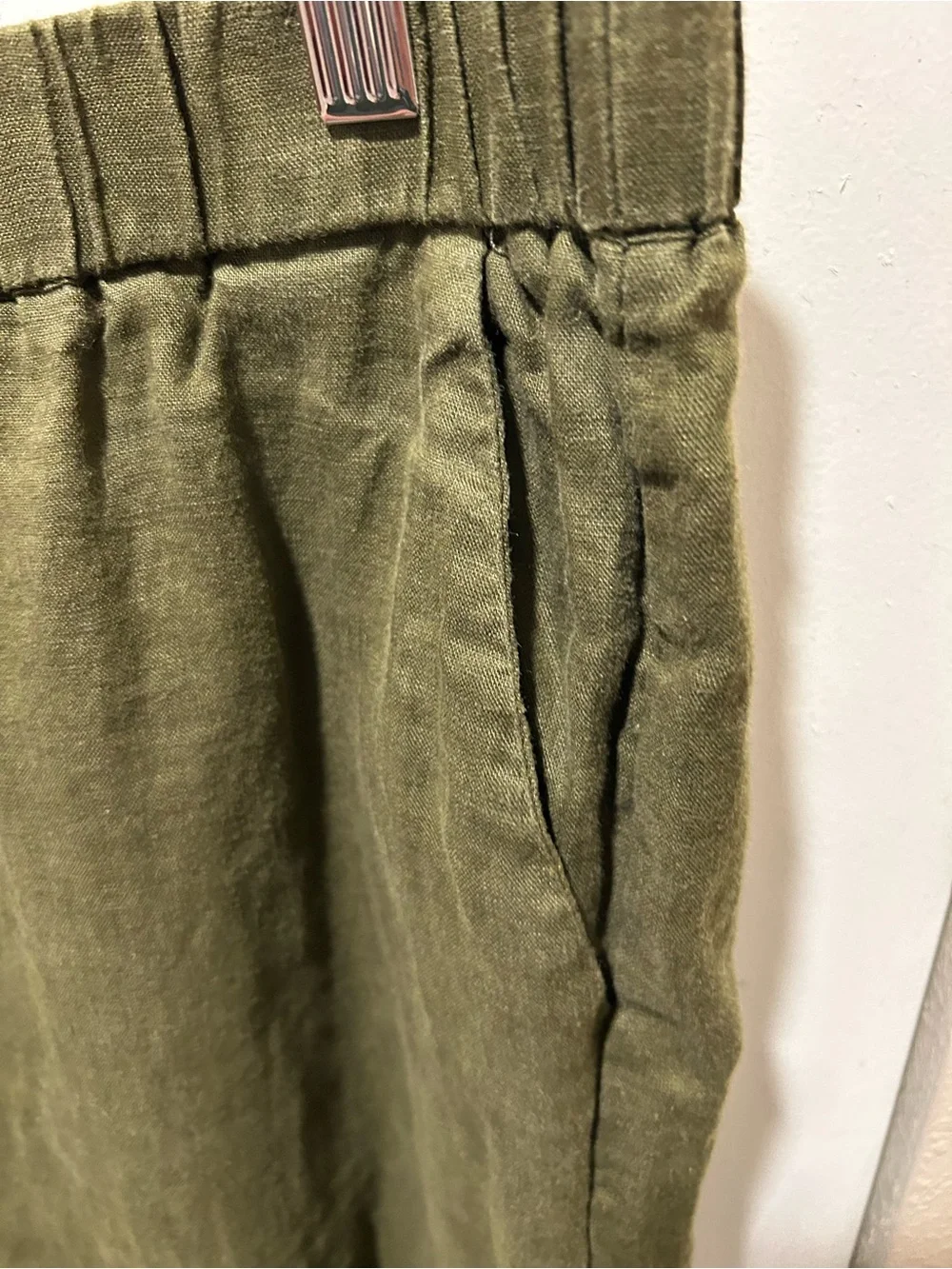 Quince 100% Linen Pants Pull On Tapered Olive Green , Large